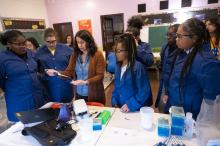 students and instructor during a session of the biotechnology curriculum